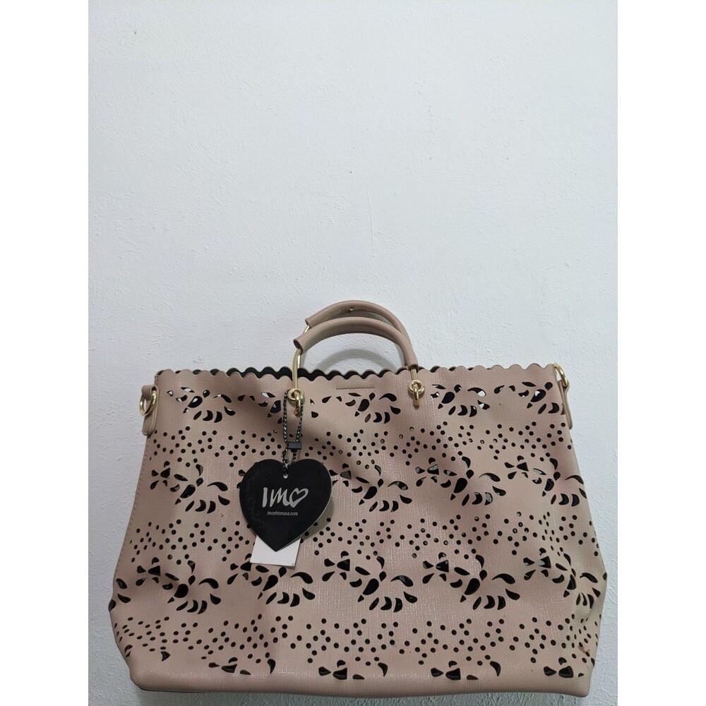 NWT ImoshionUSA Laser Cut Designed Handbag Tan Medium Purse